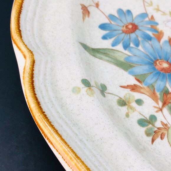 Vintage 80s Mikasa Blue Daisies 12" Service Platter, Cottagecore Charger Dish - Picture 3 of 10